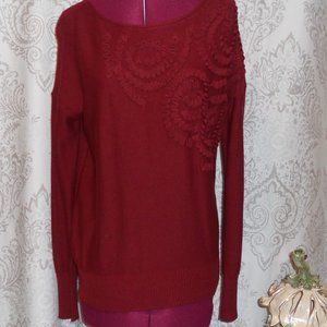NWT Plenty Tracy Reese Anthropologie S Brick Red Appliqued Pullover Sweater